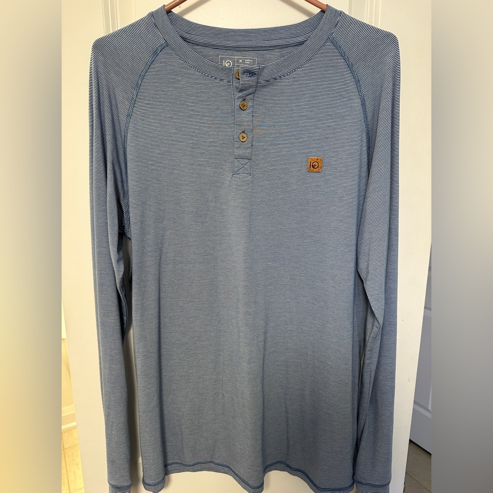 Tentree Henley long sleeve tee. Blue striped. Basically brand new.
